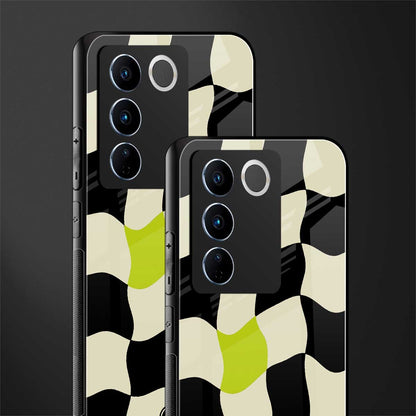 trippy pastel checks back phone cover | glass case for vivo v27 pro 5g