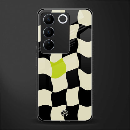 trippy pastel checks back phone cover | glass case for vivo v27 pro 5g