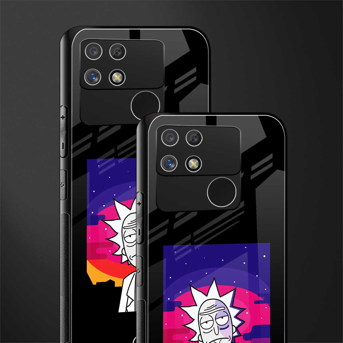 trippy rick sanchez back phone cover | glass case for realme narzo 50a
