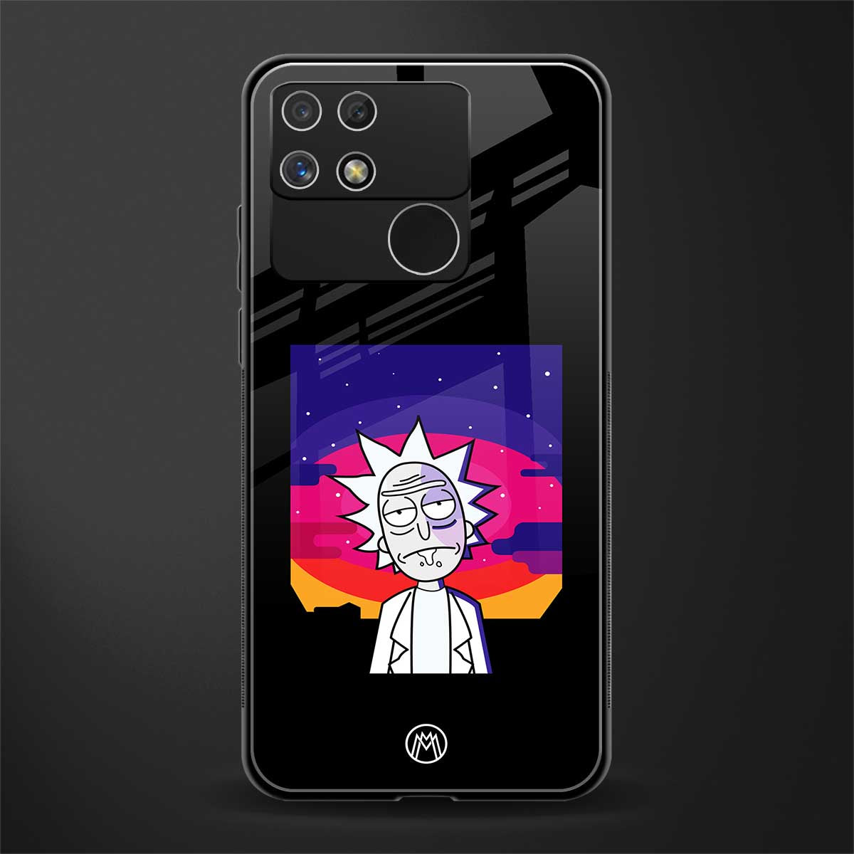 trippy rick sanchez back phone cover | glass case for realme narzo 50a