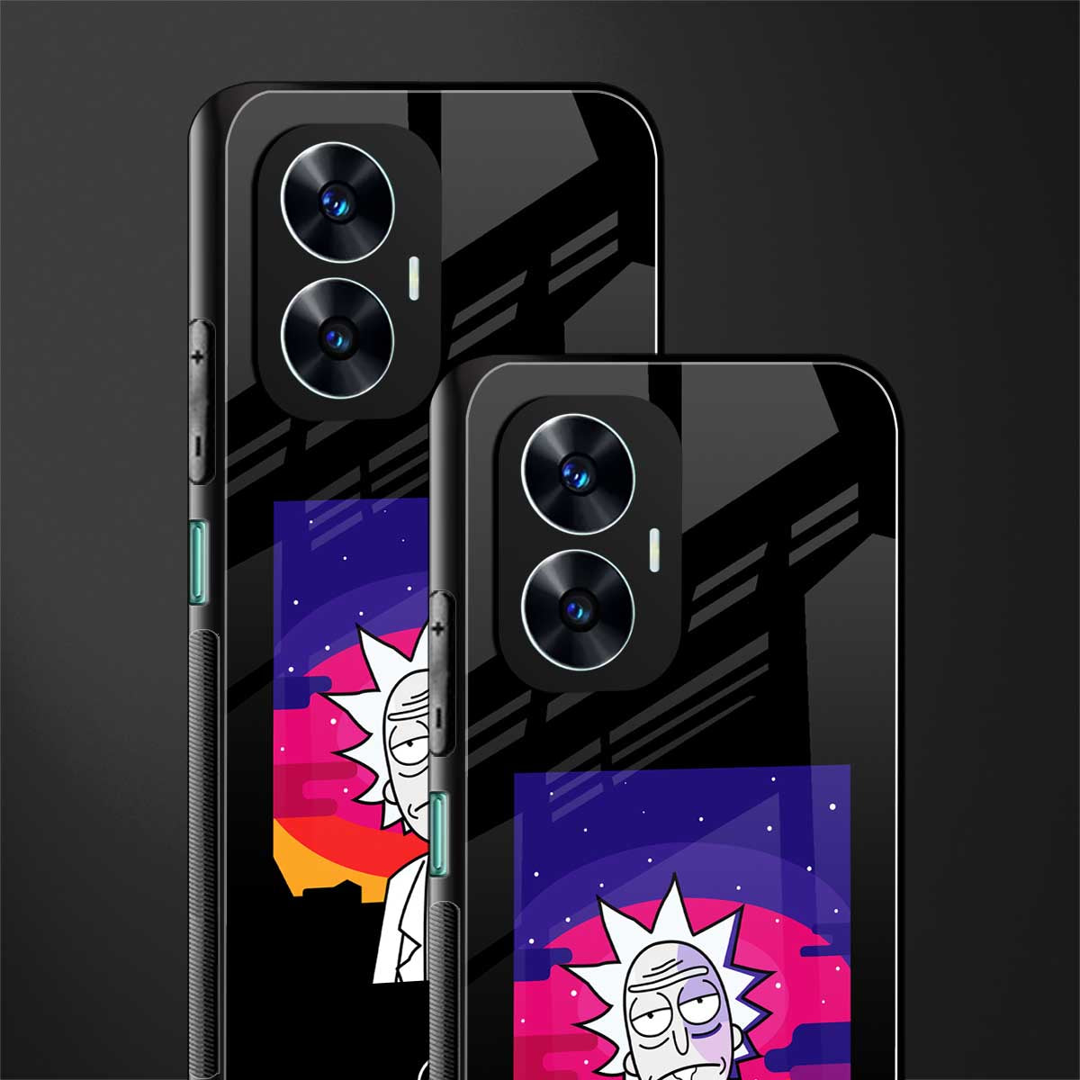 trippy rick sanchez back phone cover | glass case for realme c55