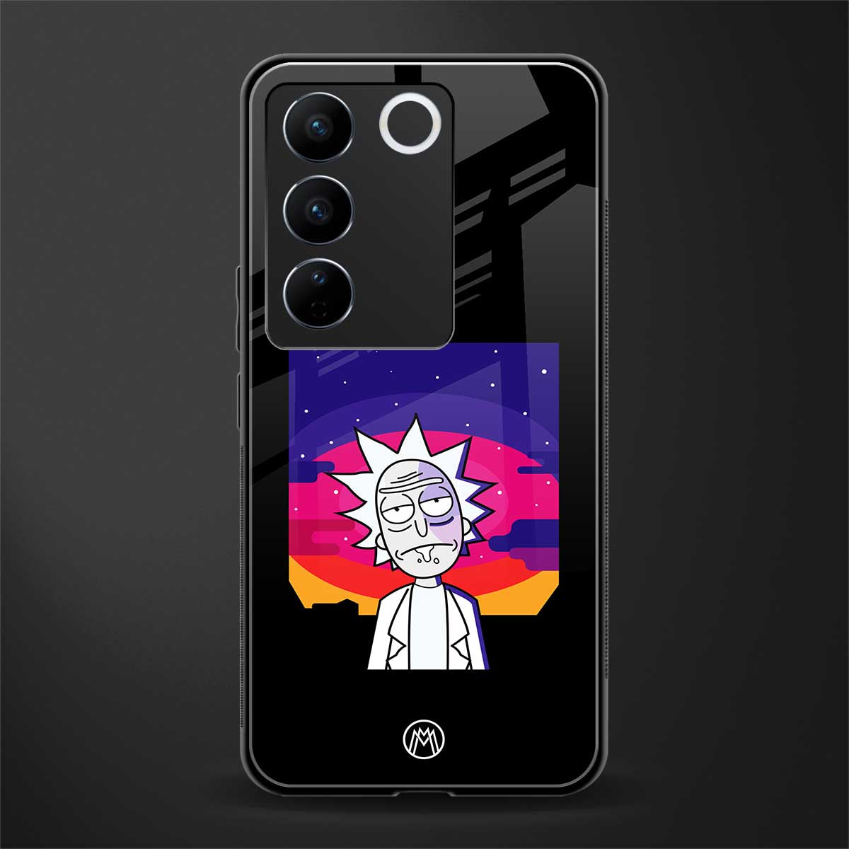 trippy rick sanchez back phone cover | glass case for vivo v27 pro 5g