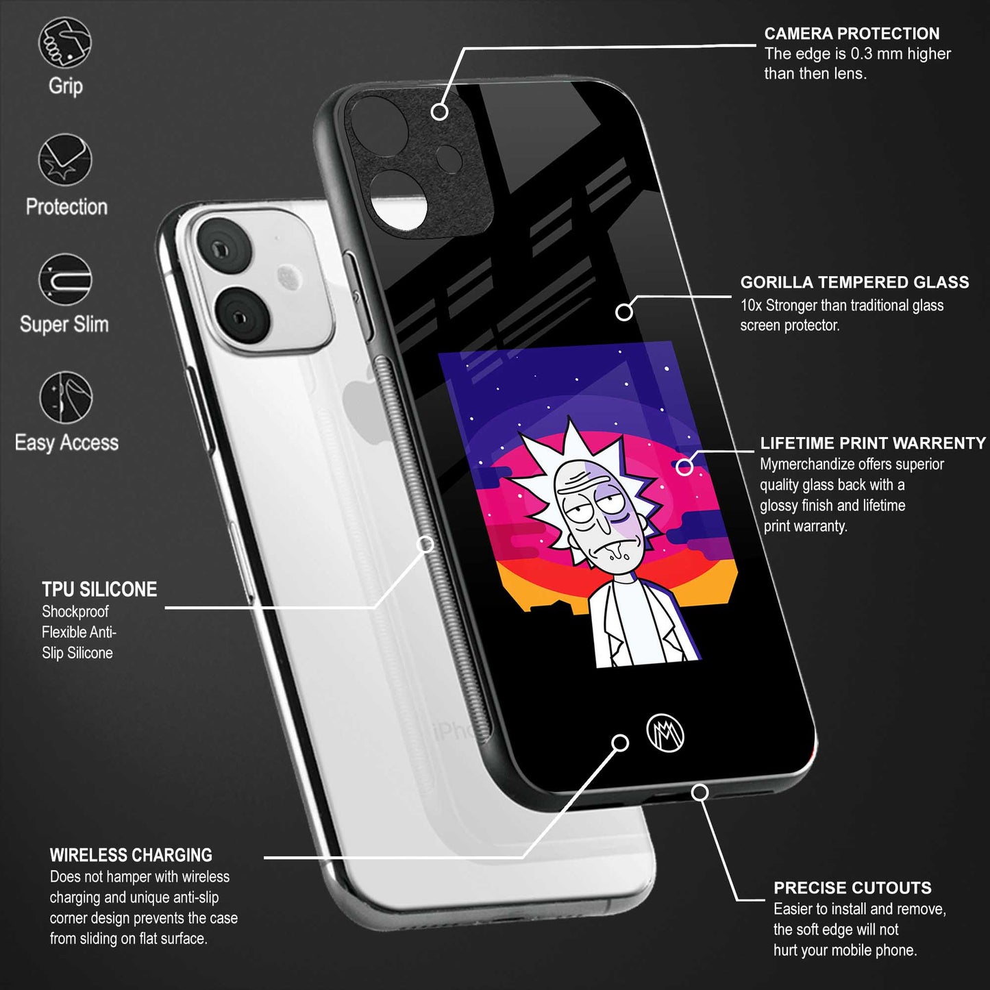 trippy rick sanchez back phone cover | glass case for google pixel 7 pro