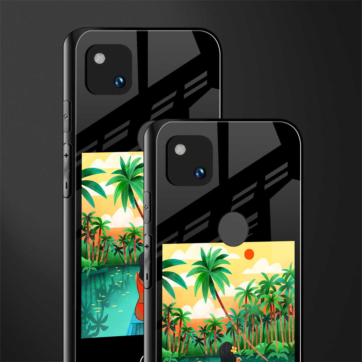 tropical girl back phone cover | glass case for google pixel 4a 4g