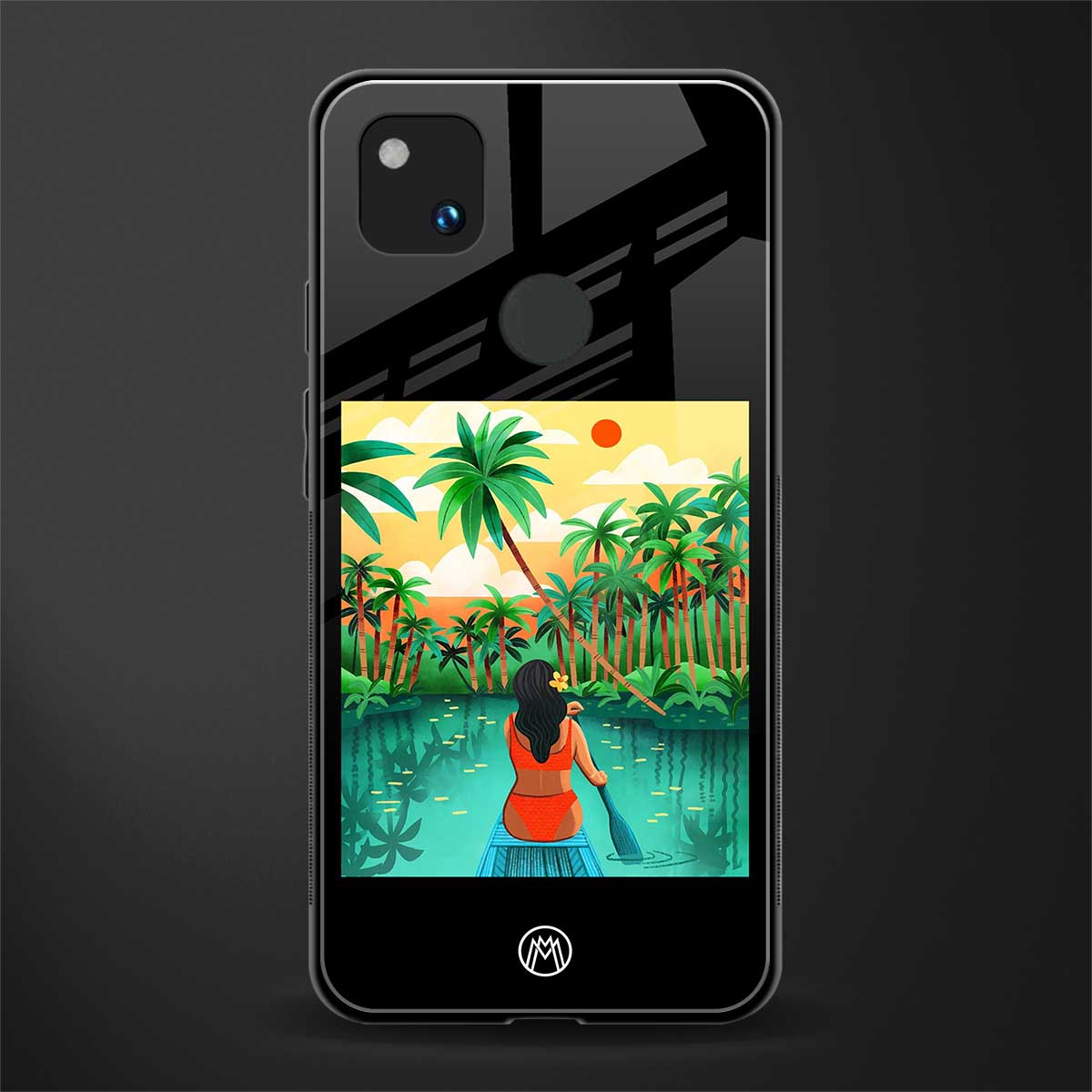 tropical girl back phone cover | glass case for google pixel 4a 4g