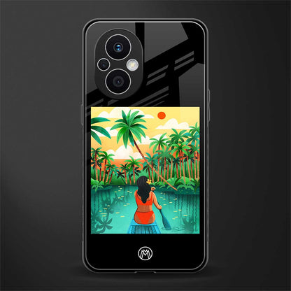 tropical girl back phone cover | glass case for oppo f21 pro 5g