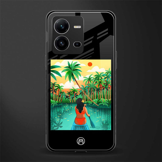 tropical girl back phone cover | glass case for vivo v25-5g