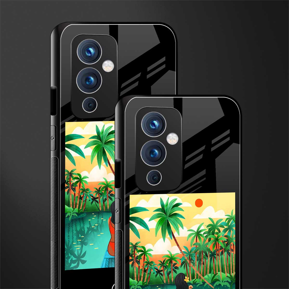 tropical girl back phone cover | glass case for oneplus 9