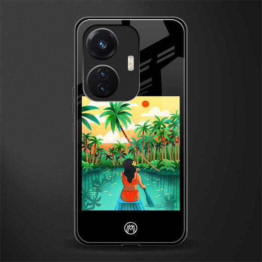 tropical girl back phone cover | glass case for vivo t1 44w 4g