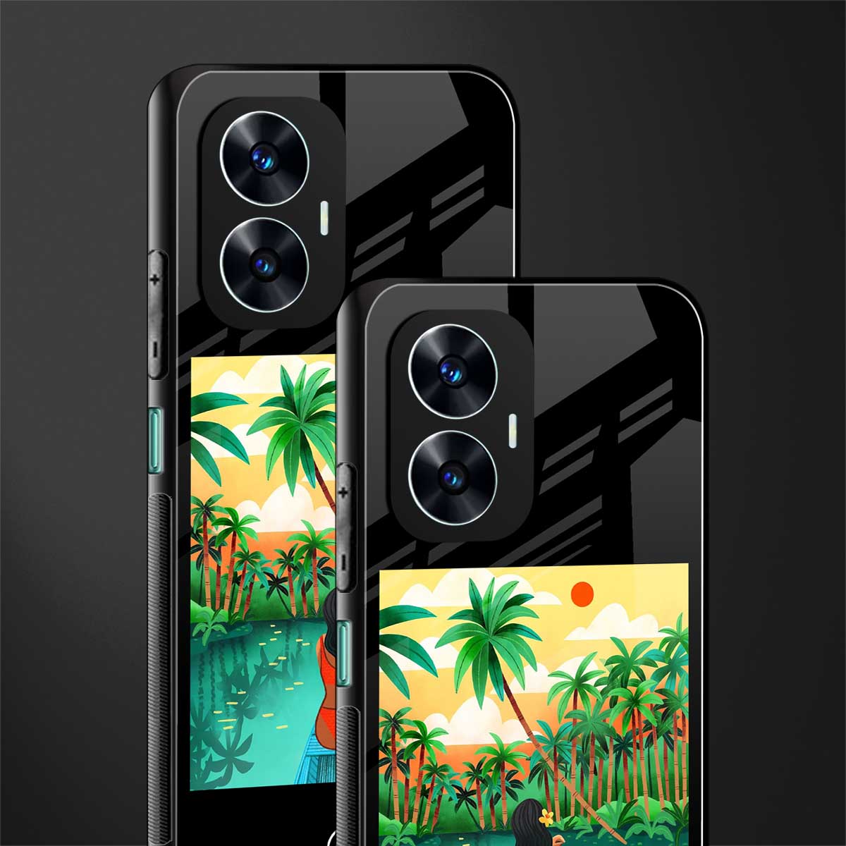 tropical girl back phone cover | glass case for realme c55