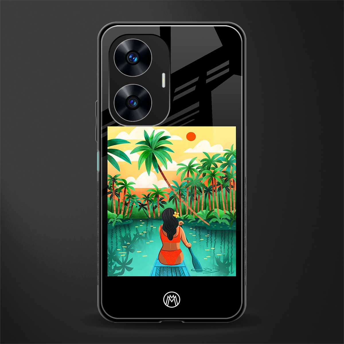 tropical girl back phone cover | glass case for realme c55