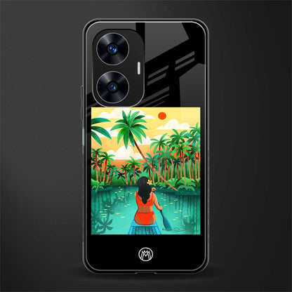 tropical girl back phone cover | glass case for realme c55