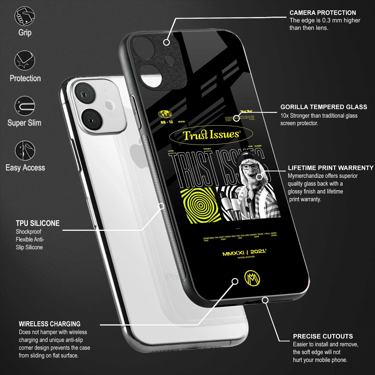 trust issues back phone cover | glass case for vivo v25-5g