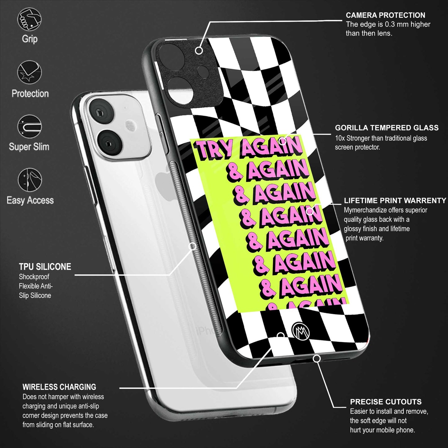 try again back phone cover | glass case for samsung galaxy a14 5g