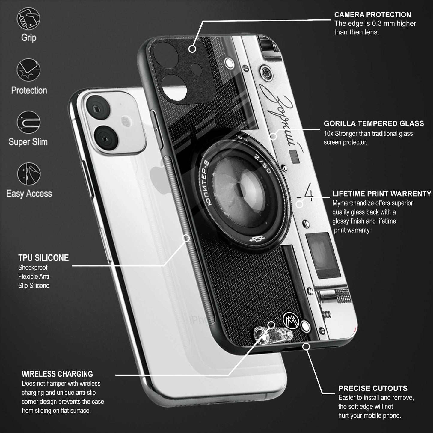 vintage camera back phone cover | glass case for realme c55