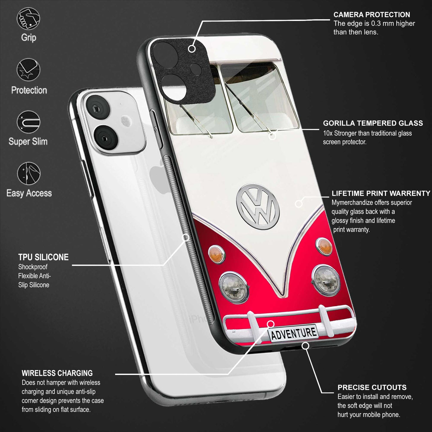 vintage volkswagen back phone cover | glass case for vivo v25-5g