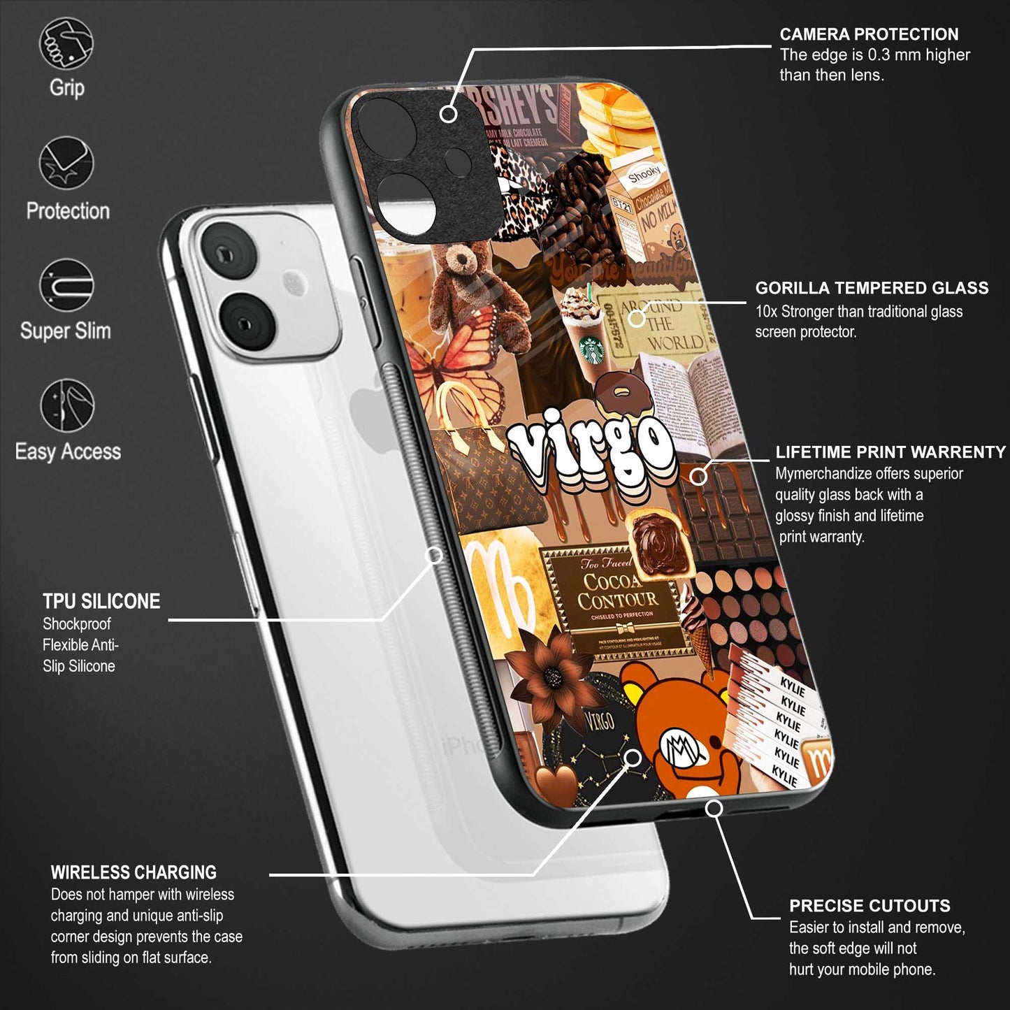 virgo aesthetic collage back phone cover | glass case for vivo y16