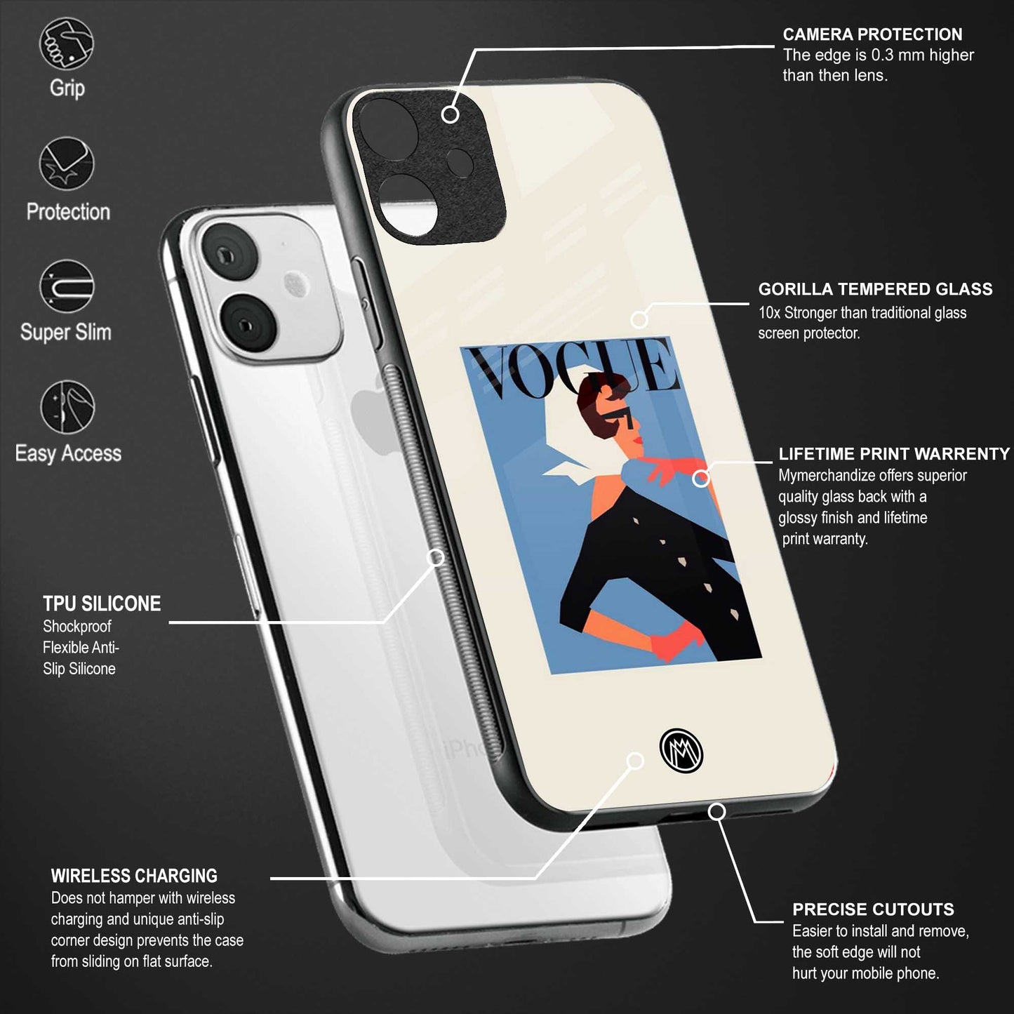 vogue lady back phone cover | glass case for vivo v25-5g