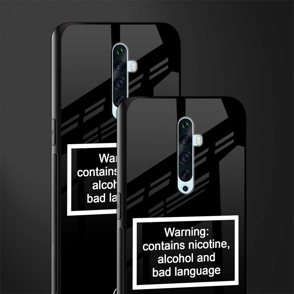 warning sign black edition glass case for oppo reno 2f image-2