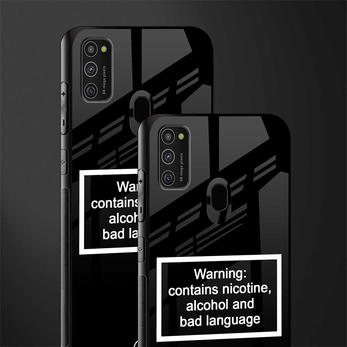 warning sign black edition glass case for samsung galaxy m21 image-2