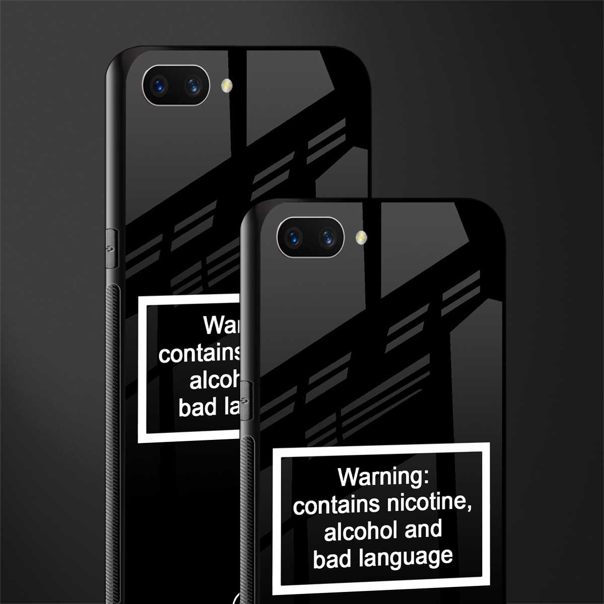 warning sign black edition glass case for oppo a3s image-2