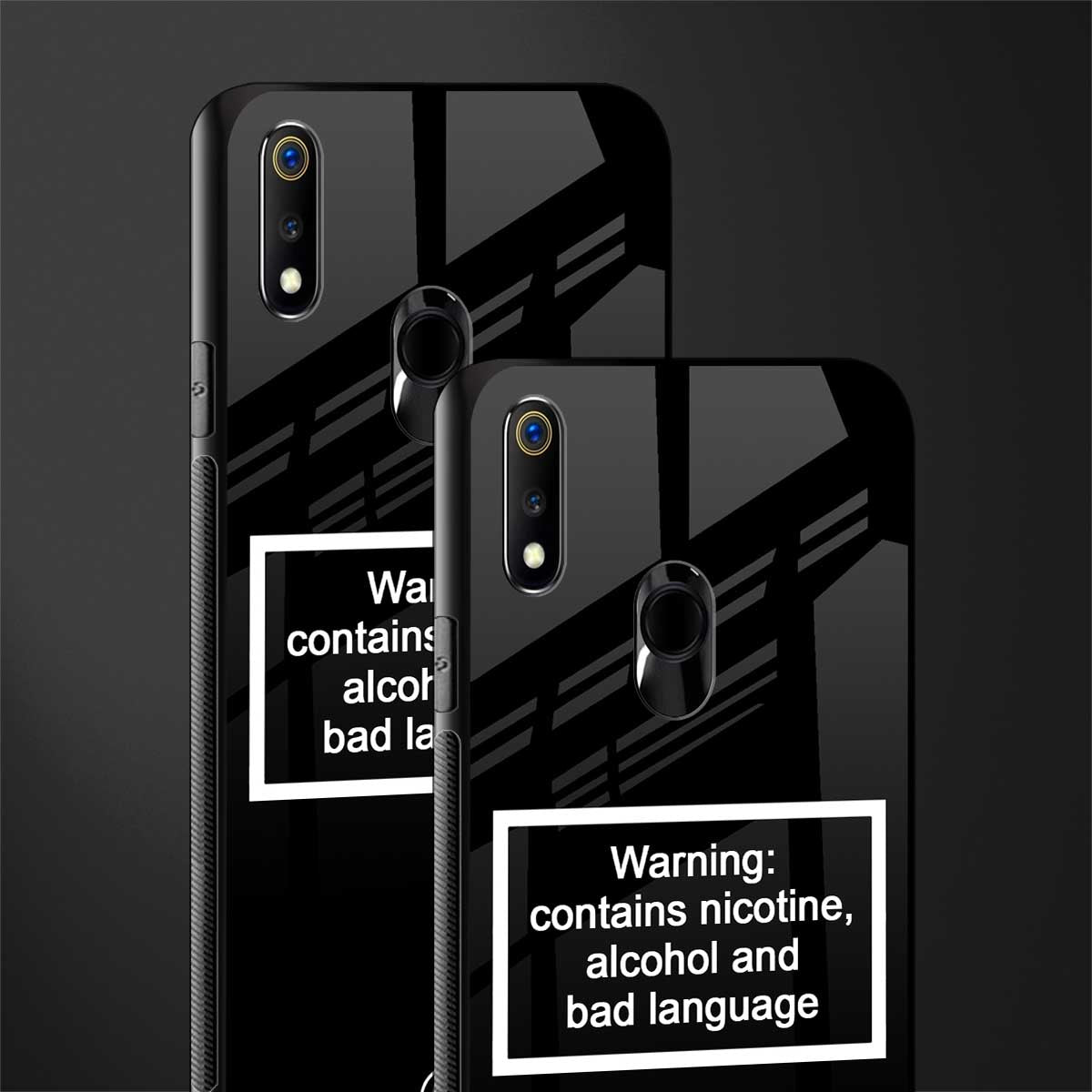 warning sign black edition glass case for realme 3 pro image-2