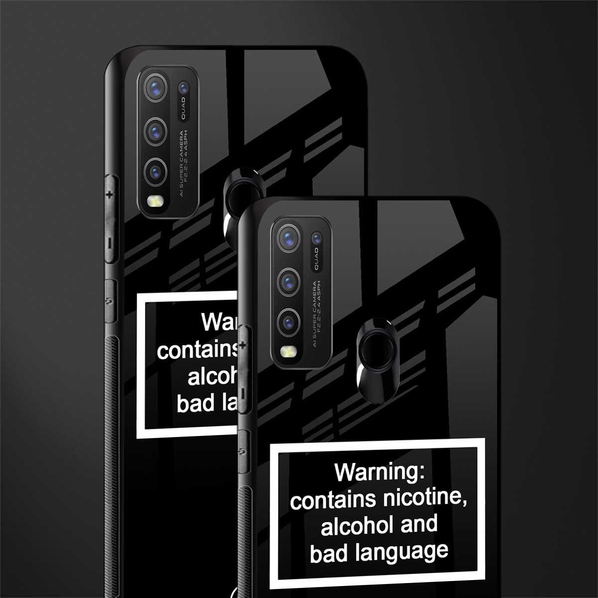 warning sign black edition glass case for vivo y30 image-2
