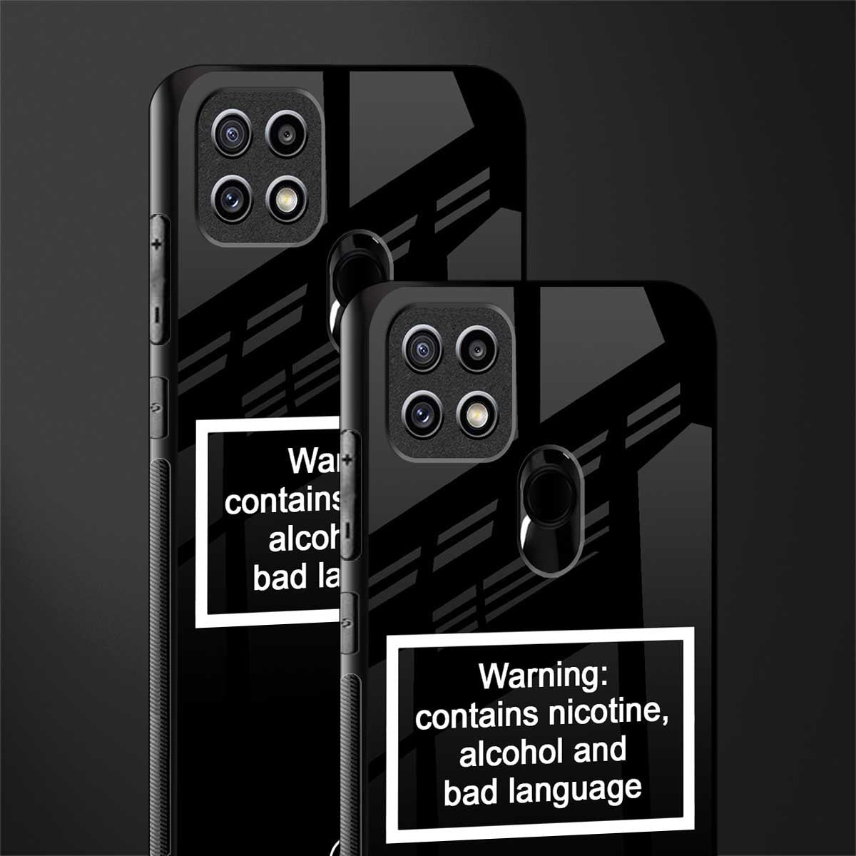 warning sign black edition glass case for oppo a15s image-2
