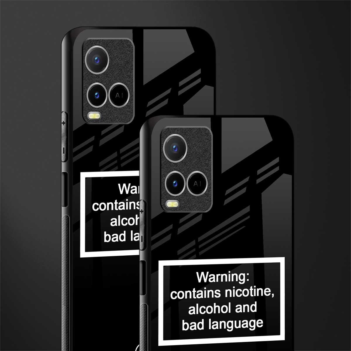 warning sign black edition glass case for vivo y21s image-2