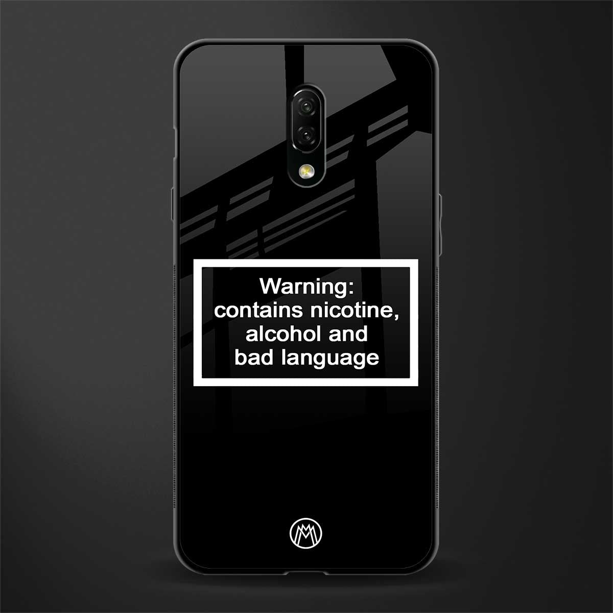 warning sign black edition glass case for oneplus 7 image