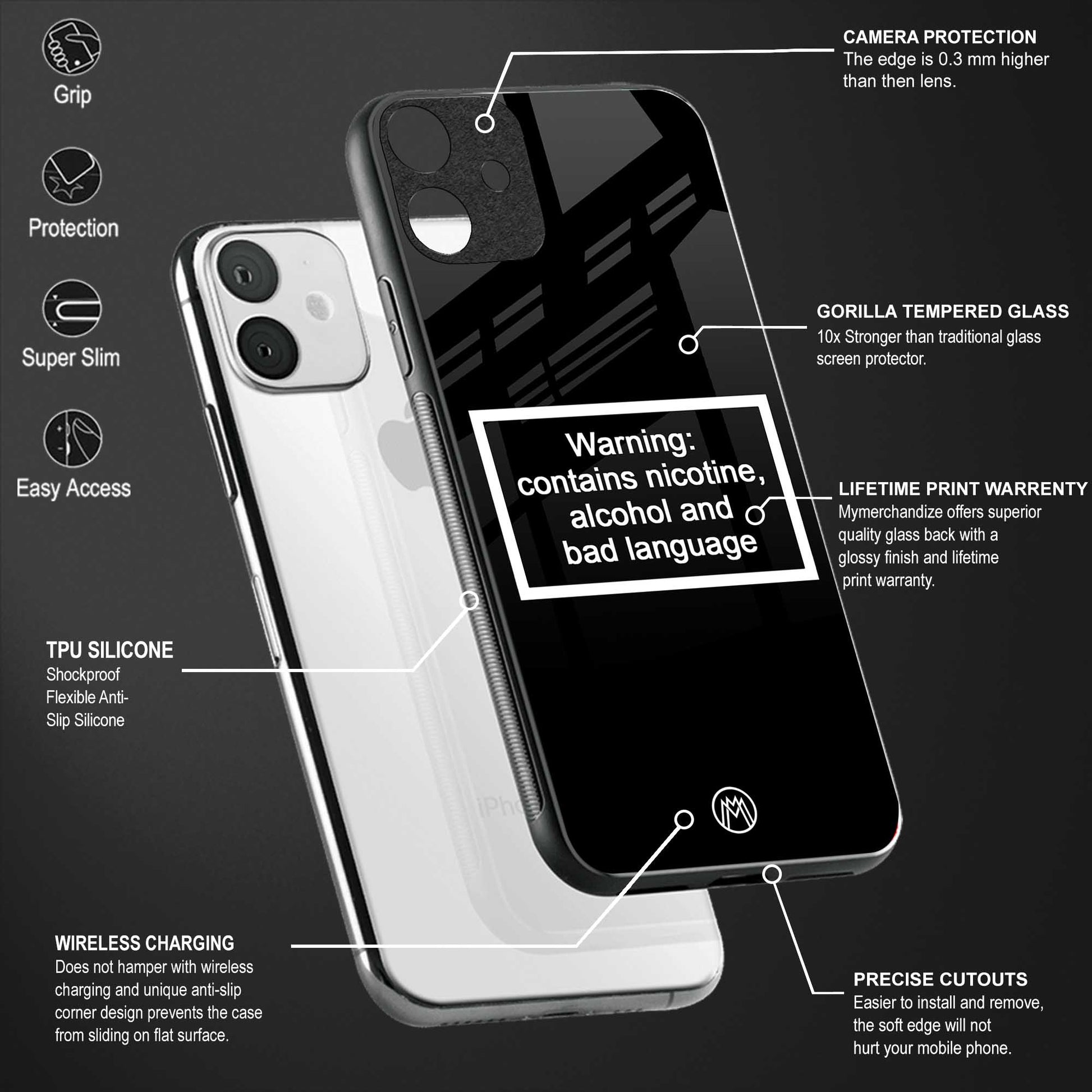 warning sign black edition glass case for realme c1 image-4