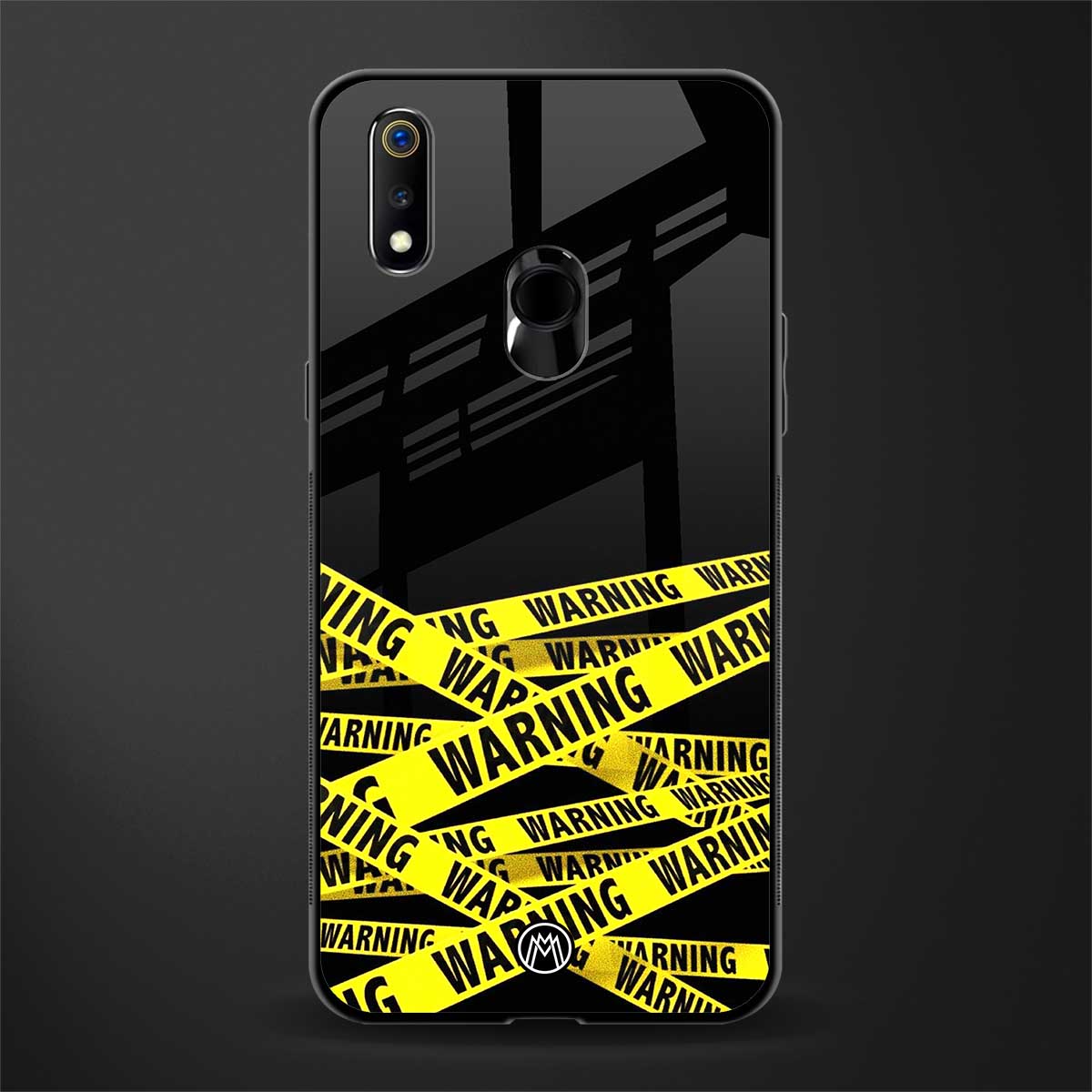 warning tape glass case for realme 3i image