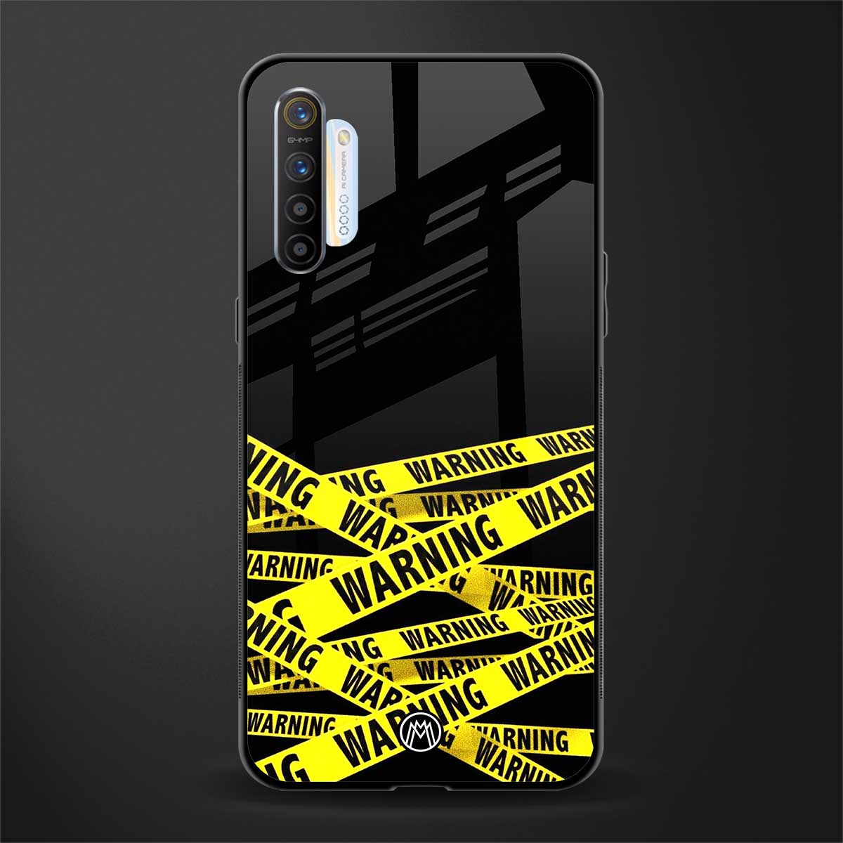 warning tape glass case for realme xt image