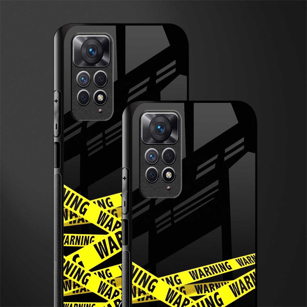 warning tape glass case for redmi note 11 pro image-2