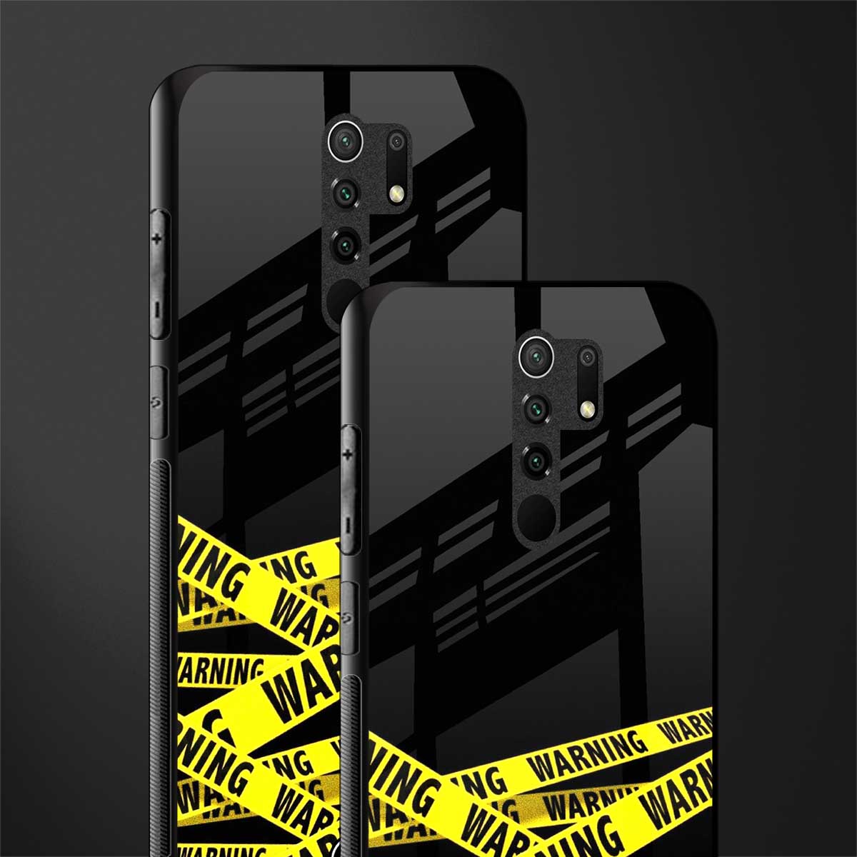 warning tape glass case for redmi 9 prime image-2