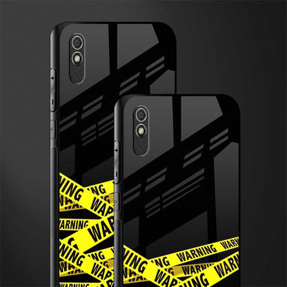 warning tape glass case for redmi 9a sport image-2