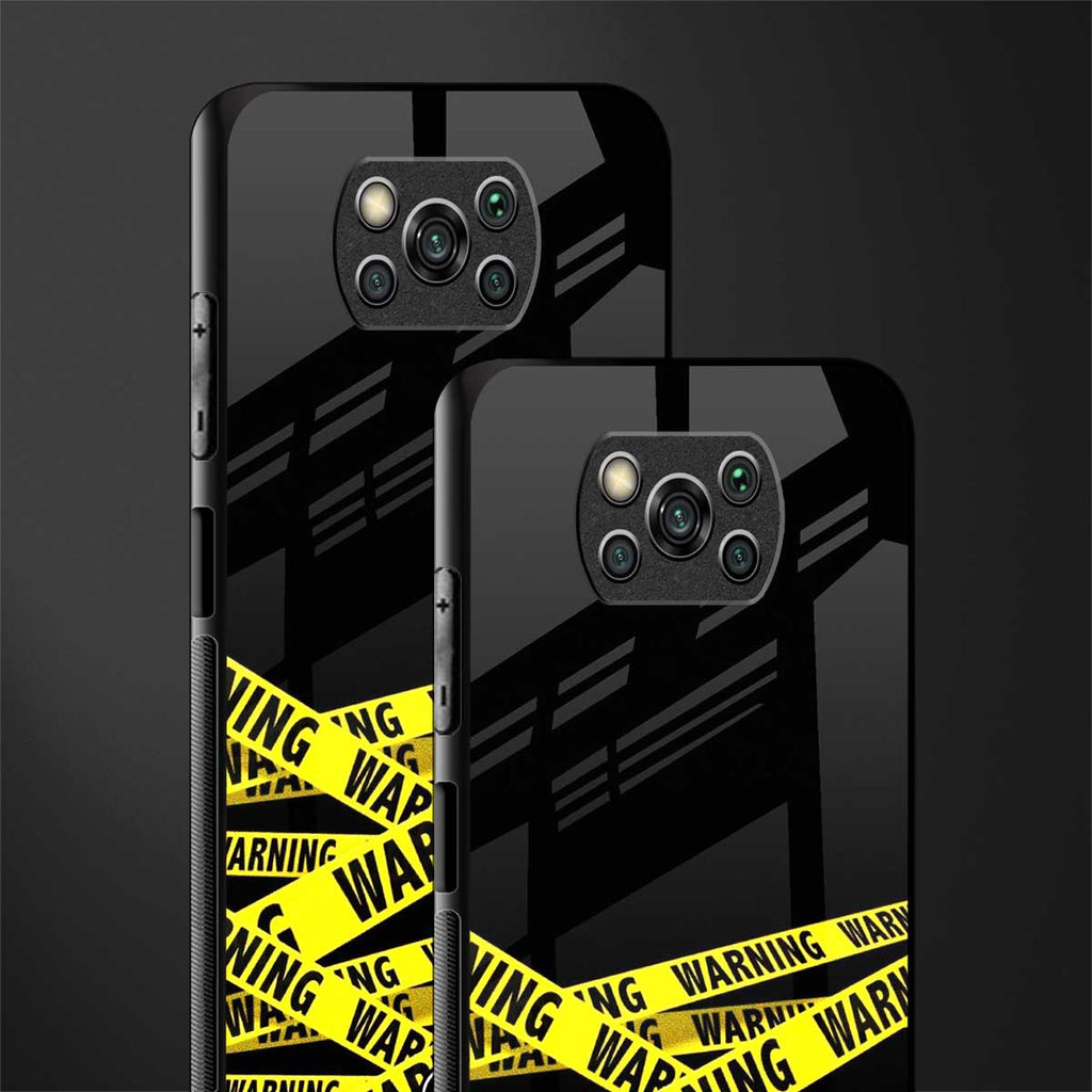warning tape glass case for poco x3 pro image-2