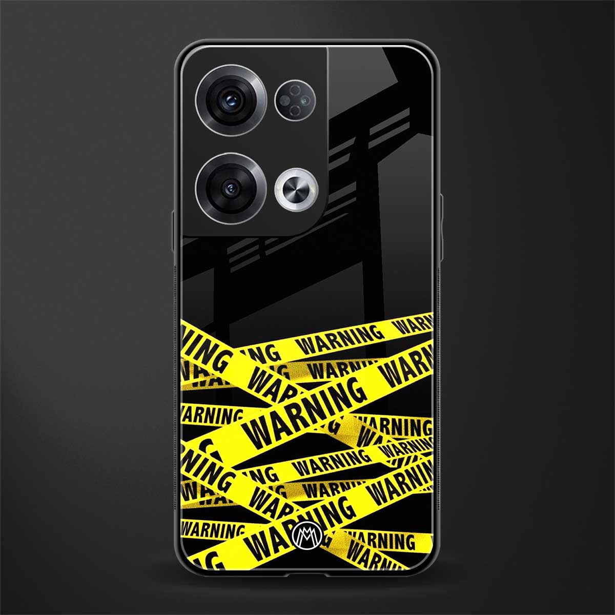 warning tape back phone cover | glass case for oppo reno 8