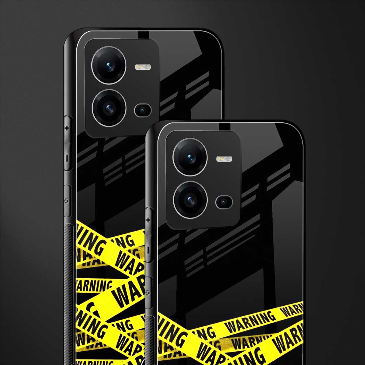 warning tape back phone cover | glass case for vivo v25-5g
