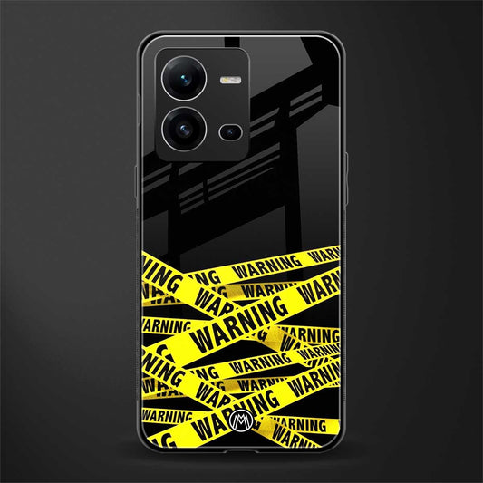 warning tape back phone cover | glass case for vivo v25-5g