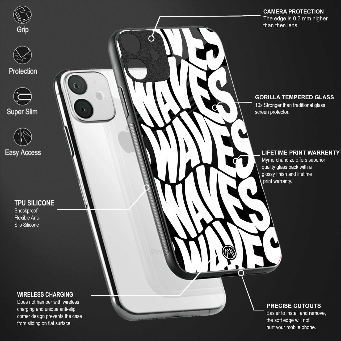 waves back phone cover | glass case for vivo v25-5g