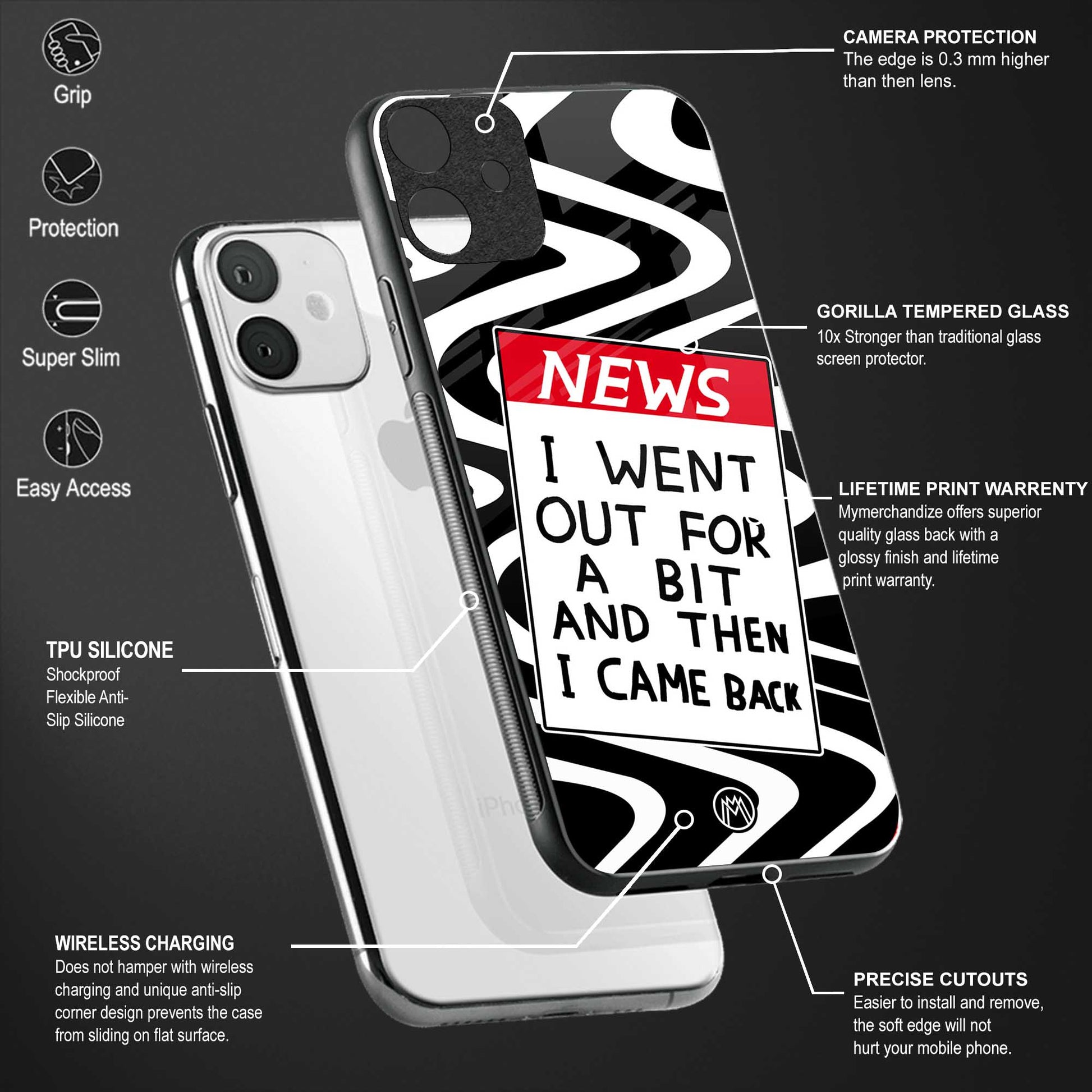 went out for a bit back phone cover | glass case for vivo t1 44w 4g