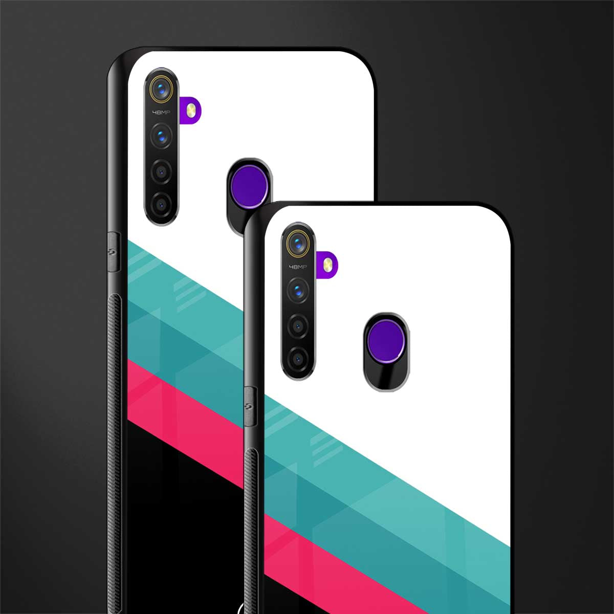 white green red pattern stripes glass case for realme 5s image-2