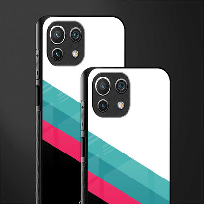 white green red pattern stripes glass case for mi 11 lite image-2