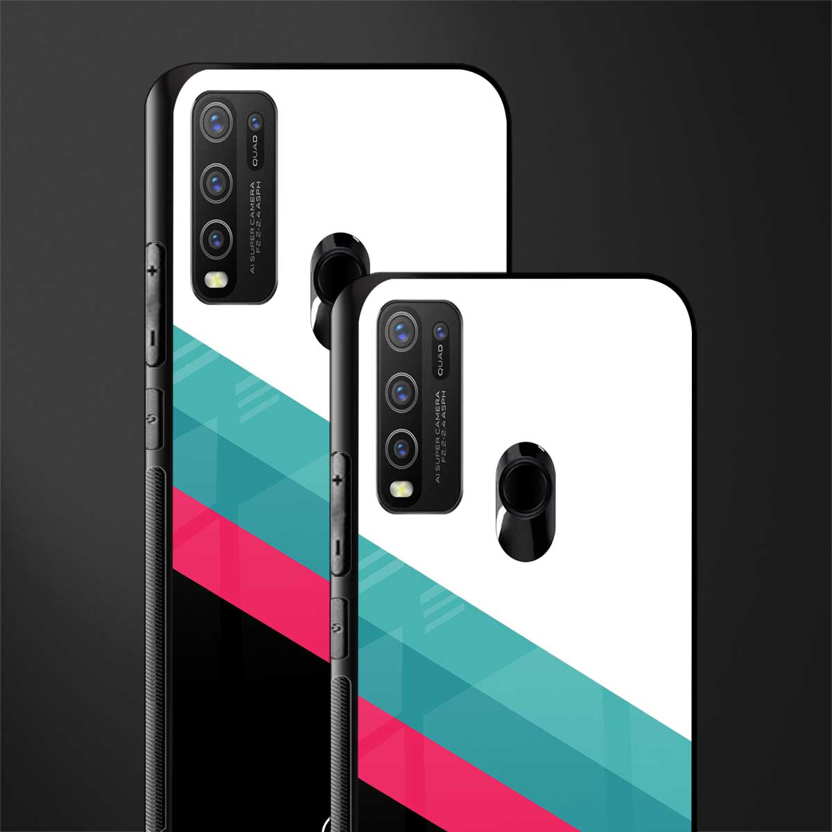 white green red pattern stripes glass case for vivo y50 image-2