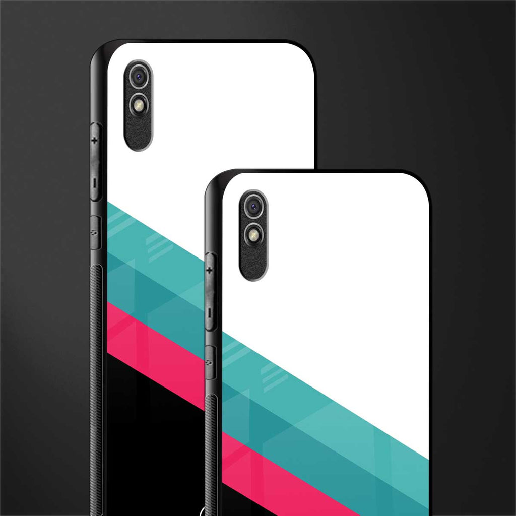 white green red pattern stripes glass case for redmi 9a image-2