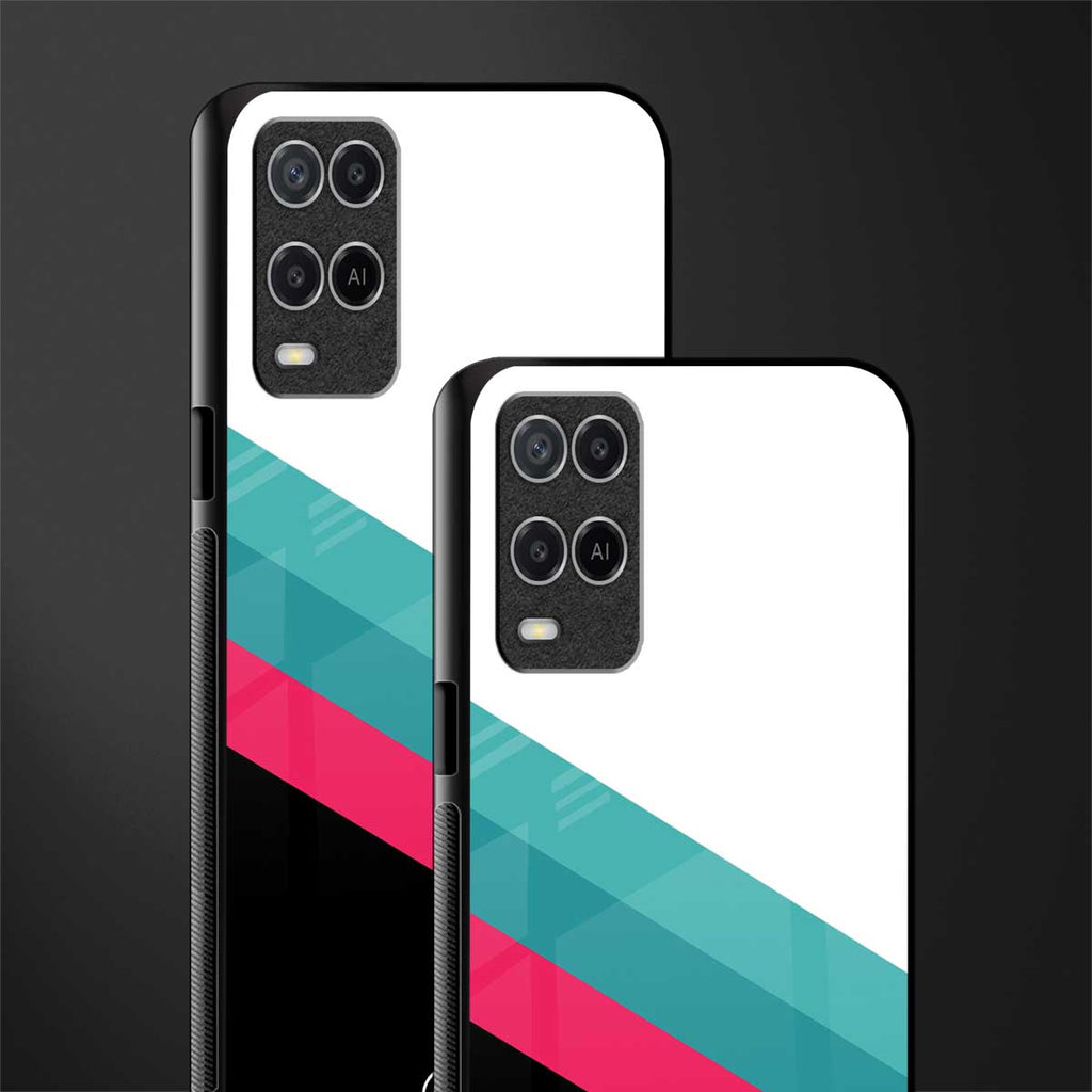 white green red pattern stripes glass case for oppo a54 image-2