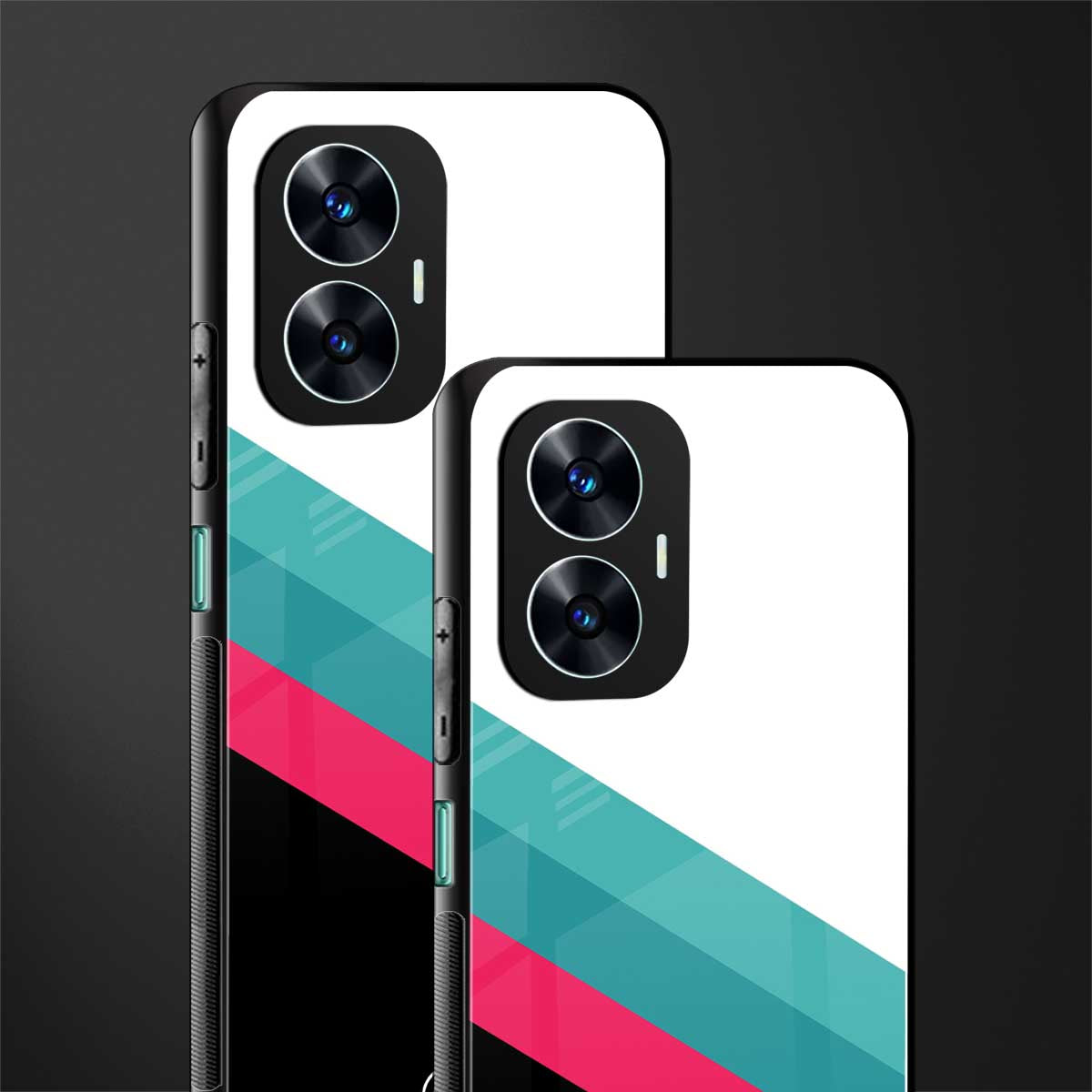 white green red pattern stripes back phone cover | glass case for realme c55