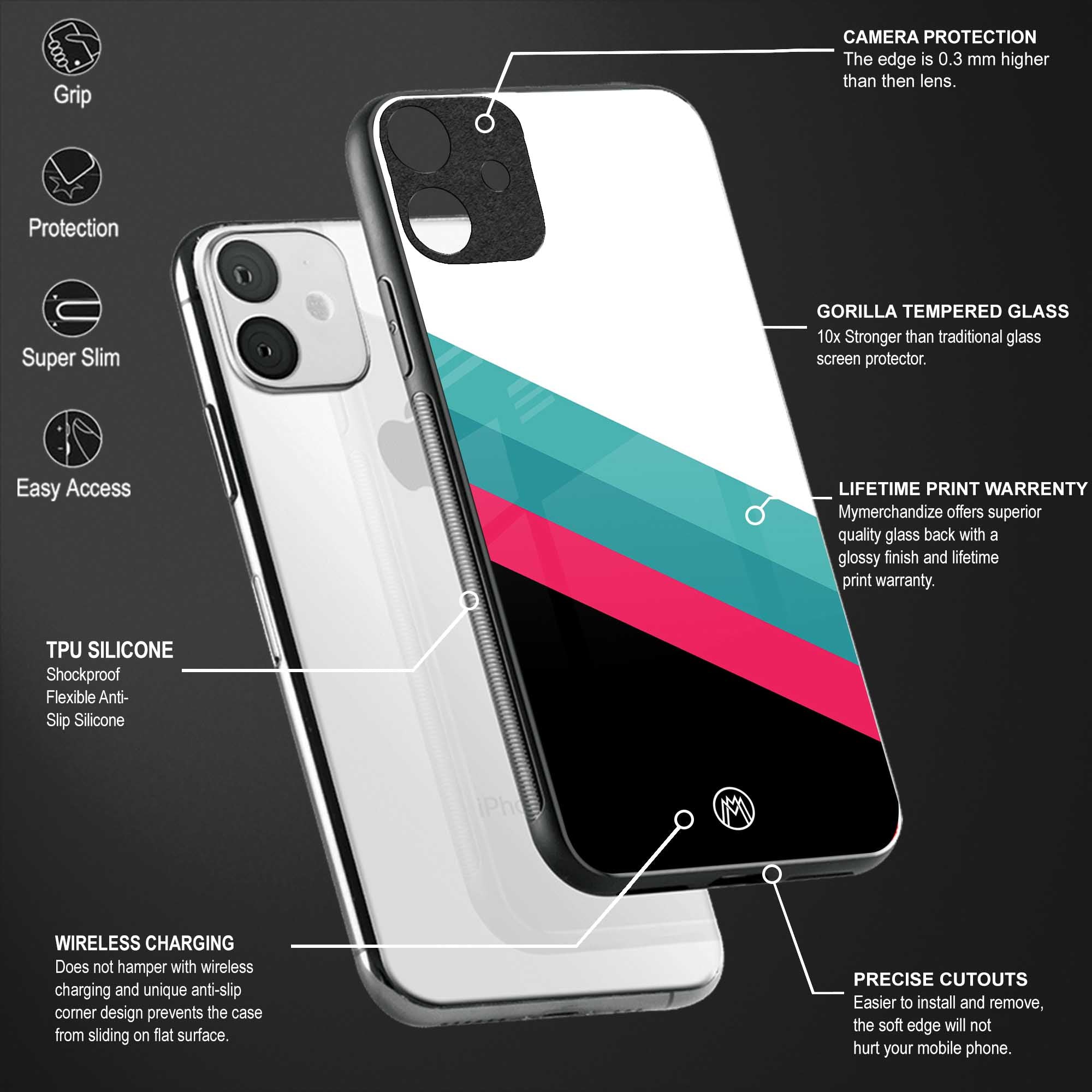 white green red pattern stripes glass case for redmi 7redmi y3 image-4