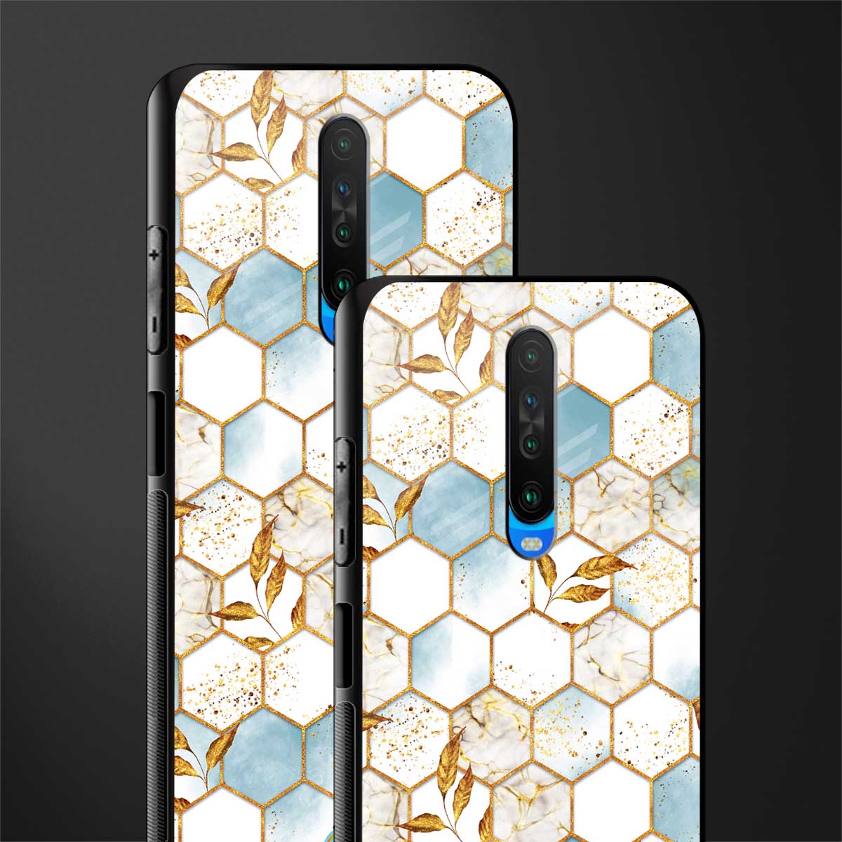 white marble tiles glass case for poco x2 image-2